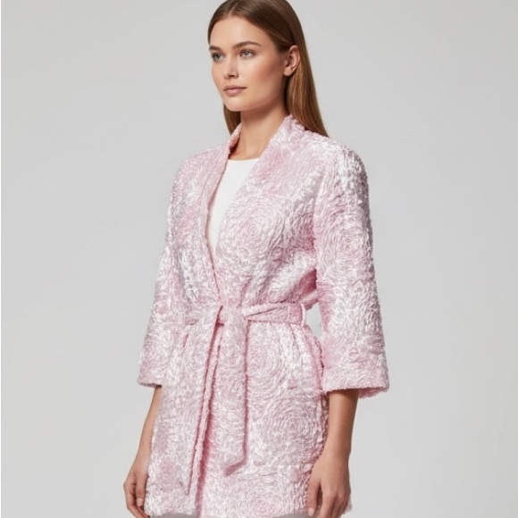 🌻Flora Bea NYC Pink Bonita Floral Rosette Jacket Coat with Belt Women's Size S - Picture 3 of 12